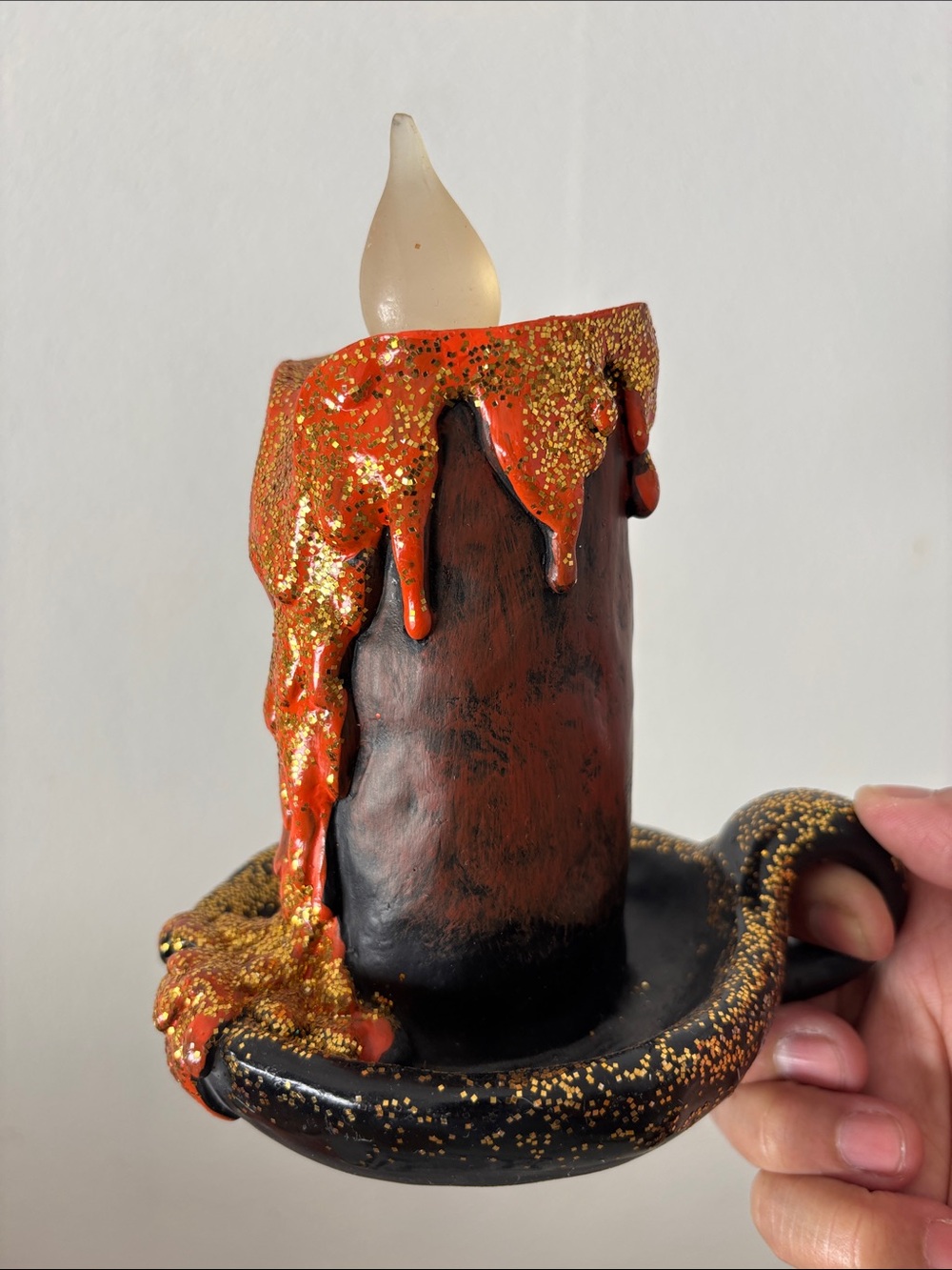 Halloween Decor Black and Orange Glitter Drip Candle Holder